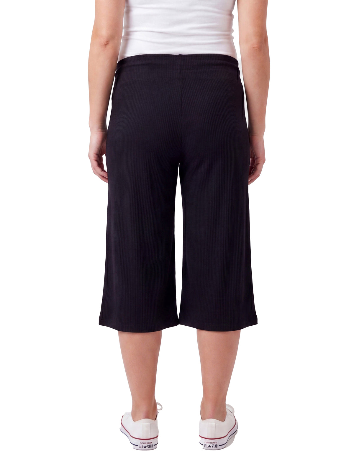 24seven Comfort Basic Maternity Ribbed Knit Drawstring Flared Capri Pants