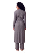 24seven Comfort Basic Maternity Long Sleeve Tie Waist Soft Jacket and Elastic Waist Wide Leg Pant Set