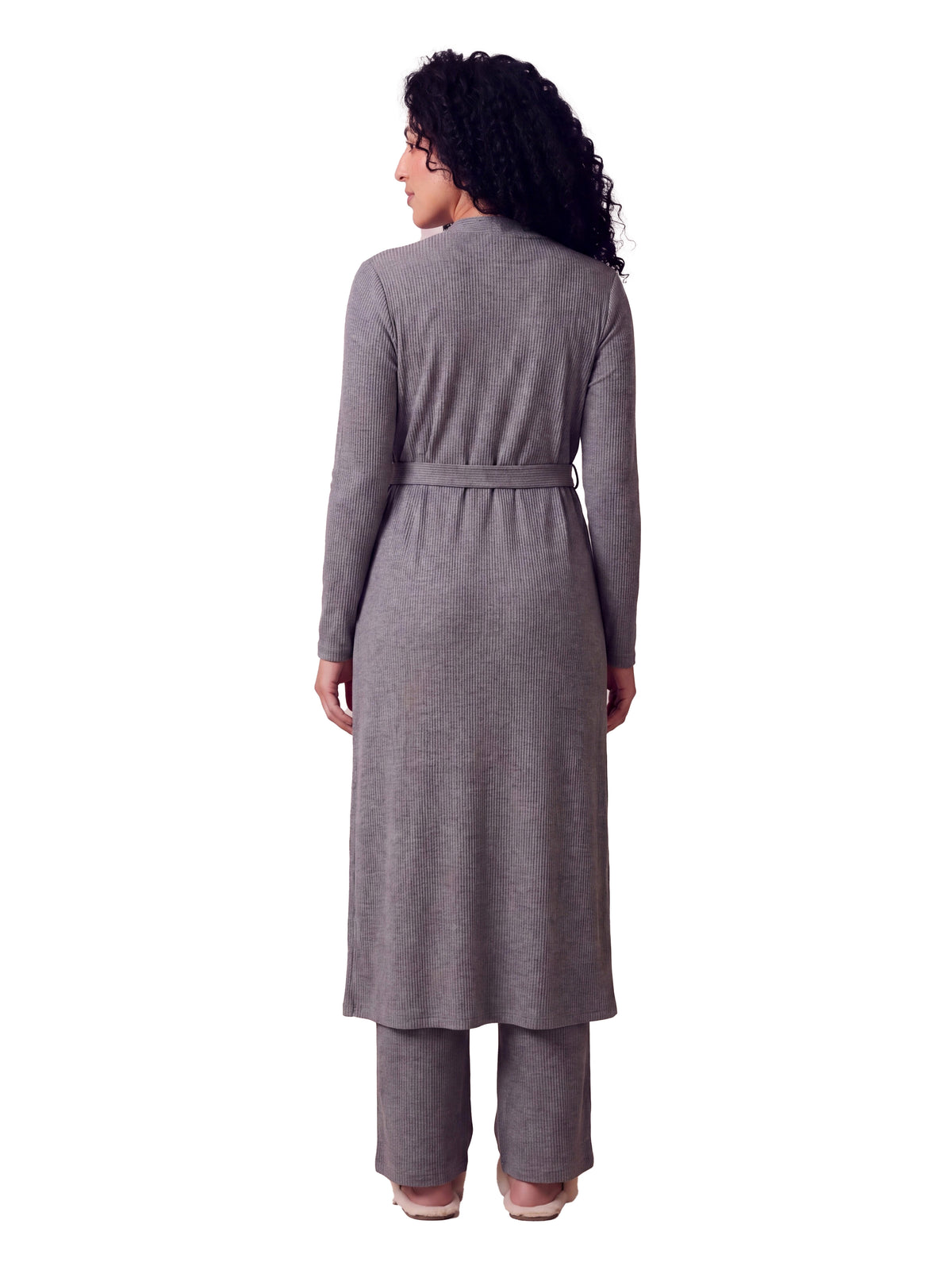 24seven Comfort Basic Maternity Long Sleeve Tie Waist Soft Jacket and Elastic Waist Wide Leg Pant Set
