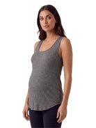24seven Comfort Basic Maternity Ribbed Knit Sleeveless Scoop Neck Long Flared Tank Top