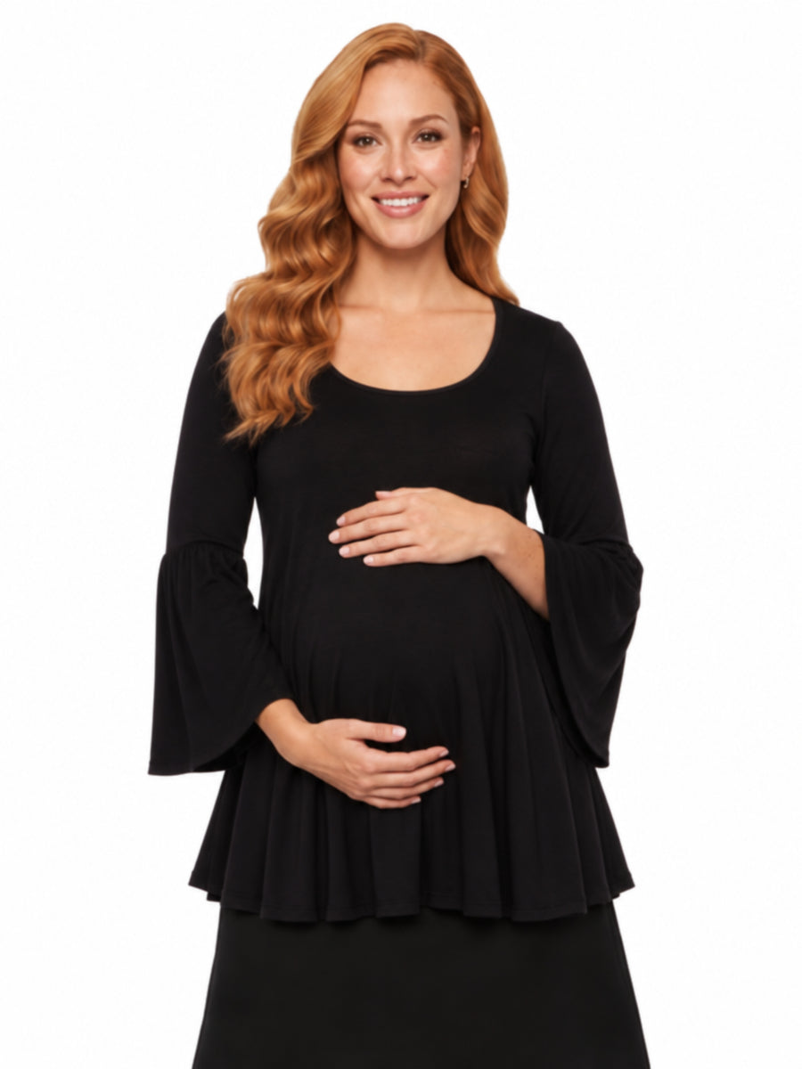 24seven Comfort Essential Maternity Scoop Neck Long Bell Sleeve Flared Swing Tunic Top