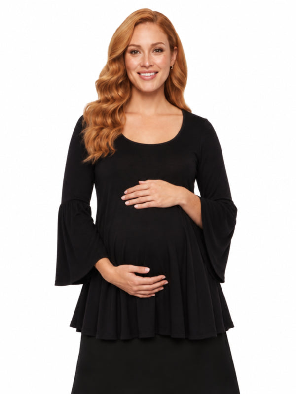 24seven Comfort Essential Maternity Scoop Neck Long Bell Sleeve Flared Swing Tunic Top
