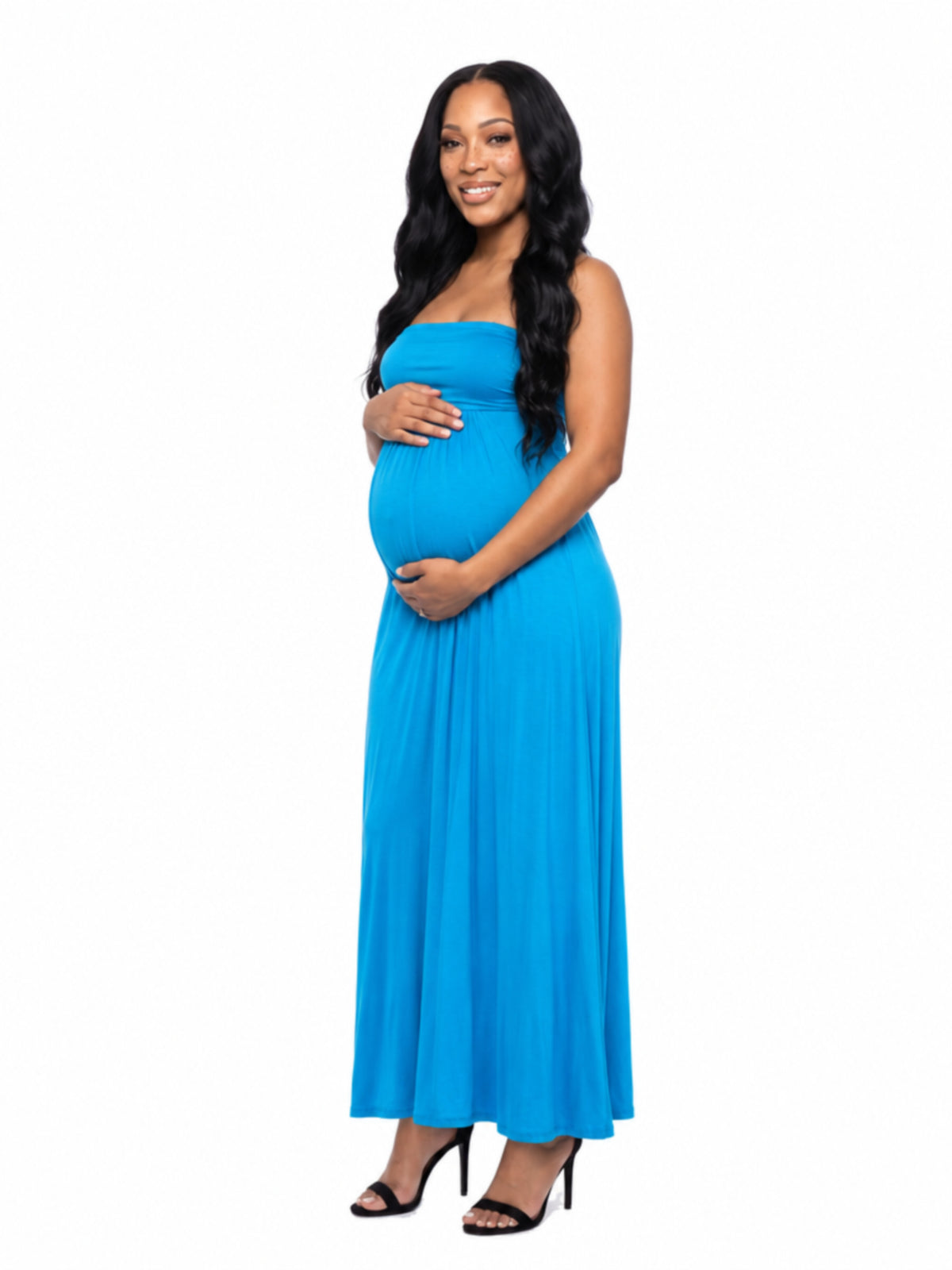 24seven Comfort Essential Maternity Strapless Empire Waist Ruched Detail Pleated Maxi Dress