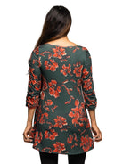 24seven Comfort Essential Maternity Green Floral Print Scoop Neck Asymmetric Hem Tunic Top