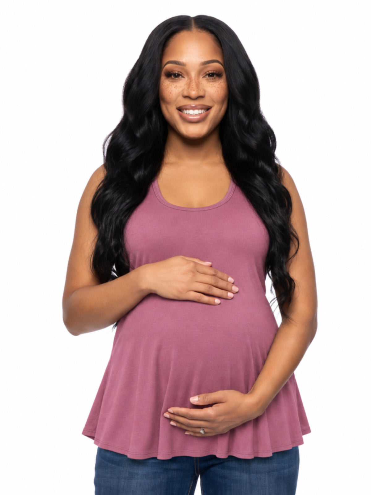 24seven Comfort Basic Maternity Scoop Neck Sleeveless Flared Tunic Tank Top