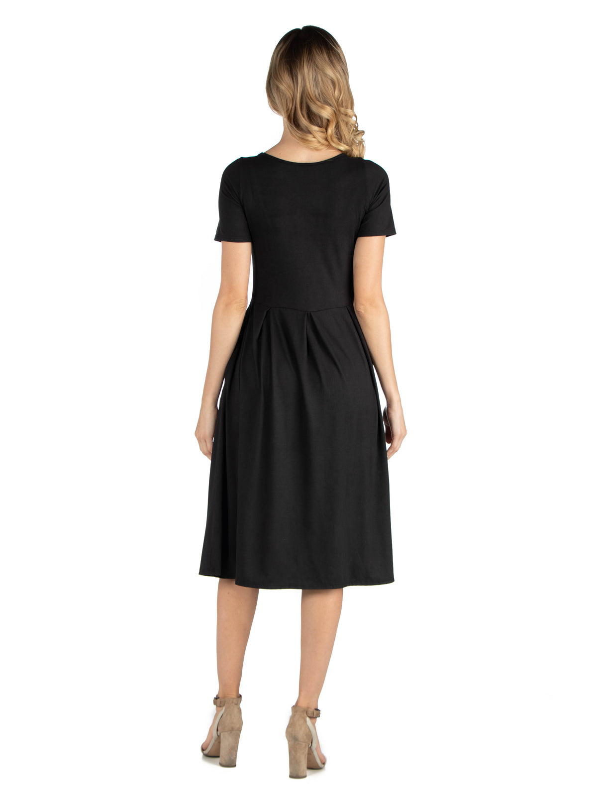 24seven Comfort Essential Maternity Boat Neck Short Sleeve Pleated Pocket Midi Dress