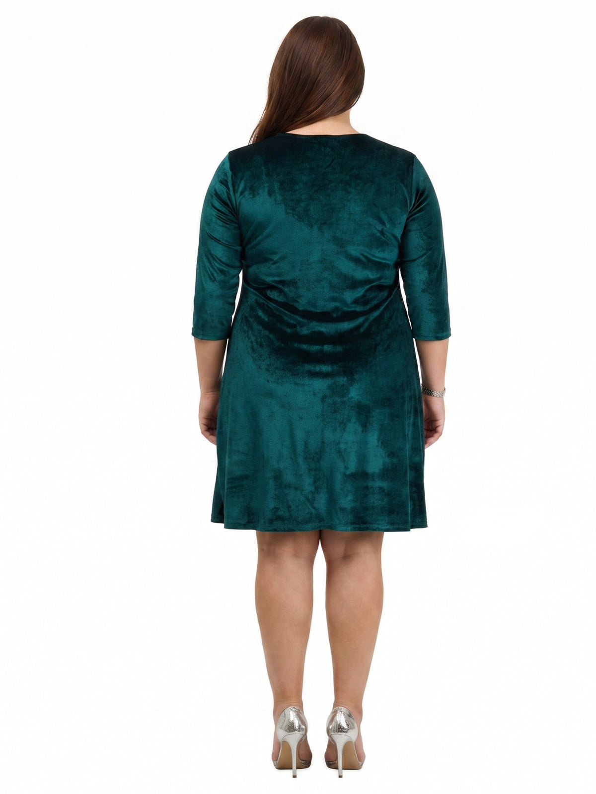 24seven Comfort Elevate Curvy Velvet Wrap V-Neck Three-Quarter Sleeve Dress