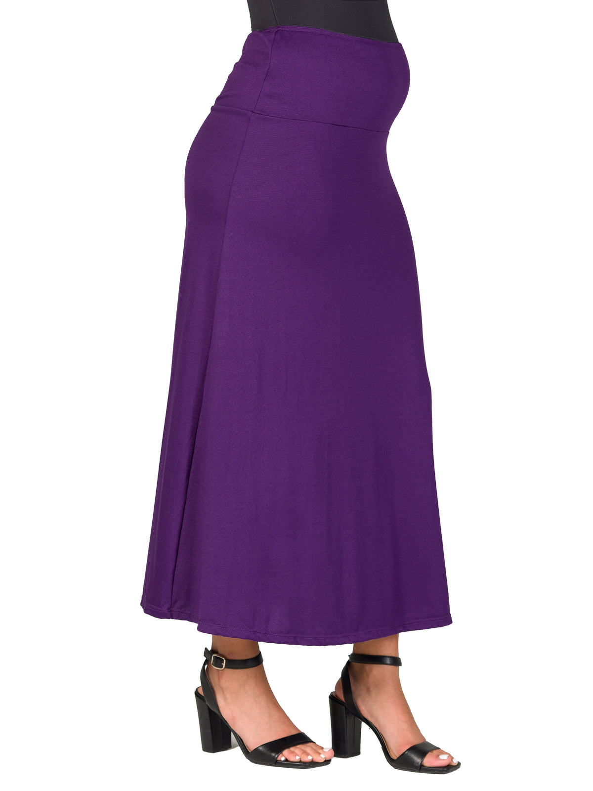 24seven Comfort Basic Maternity Elastic Waist Ankle Length A Line Maxi Skirt