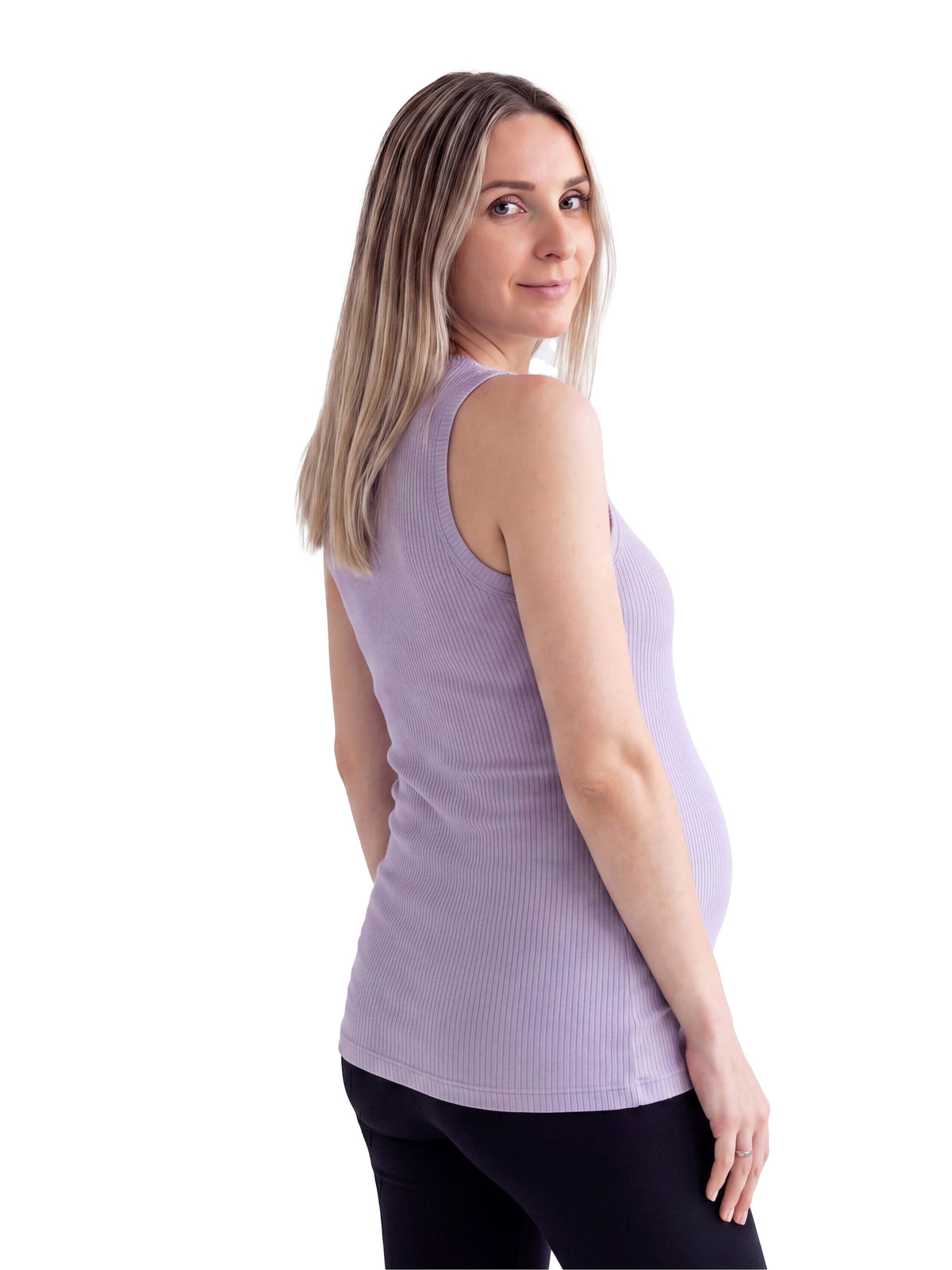 24seven Comfort Basic Maternity Ribbed Knit Round Neck Sleeveless Tank Top