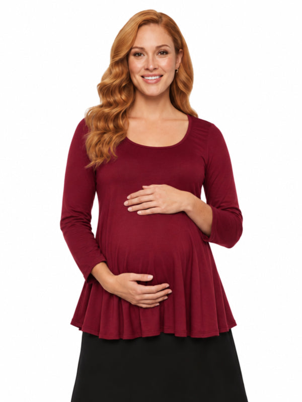 24seven Comfort Basic Maternity Long Sleeve Scoop Neck Swing Style Soft Flare Tunic Top
