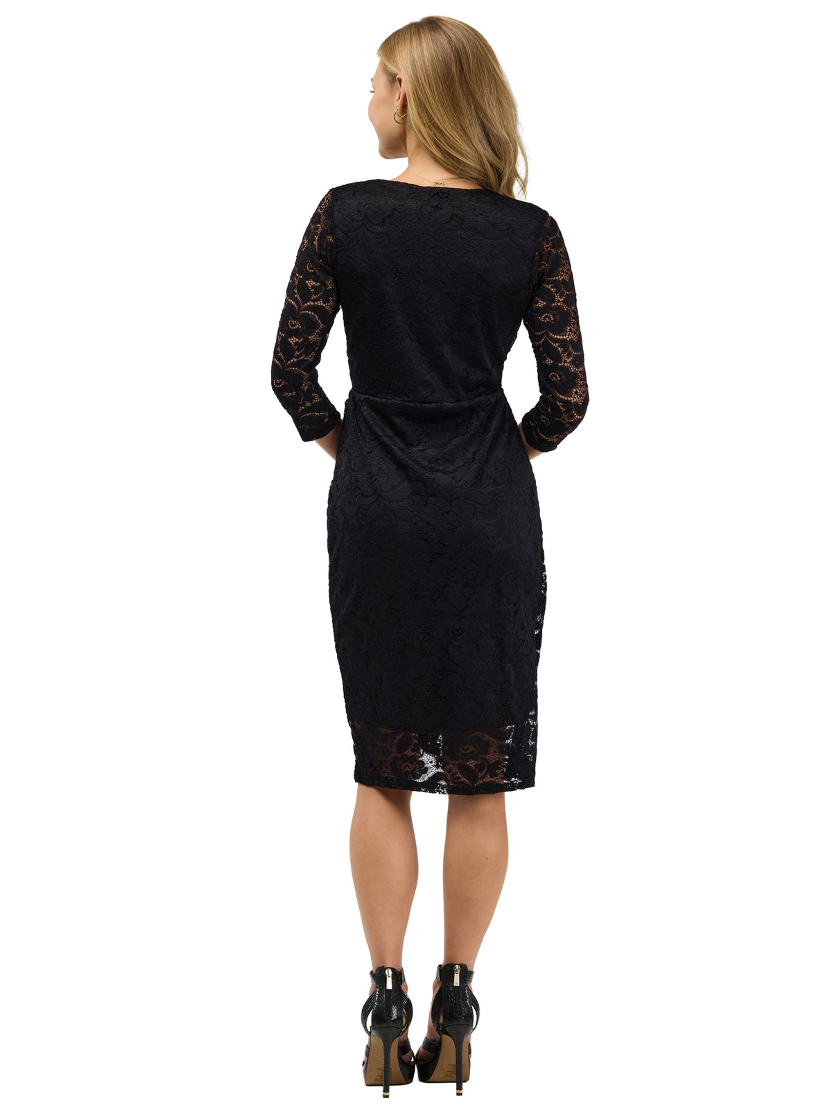 24seven Comfort Elevate Womens Lace Wrap Dress with Three-Quarter Sleeves