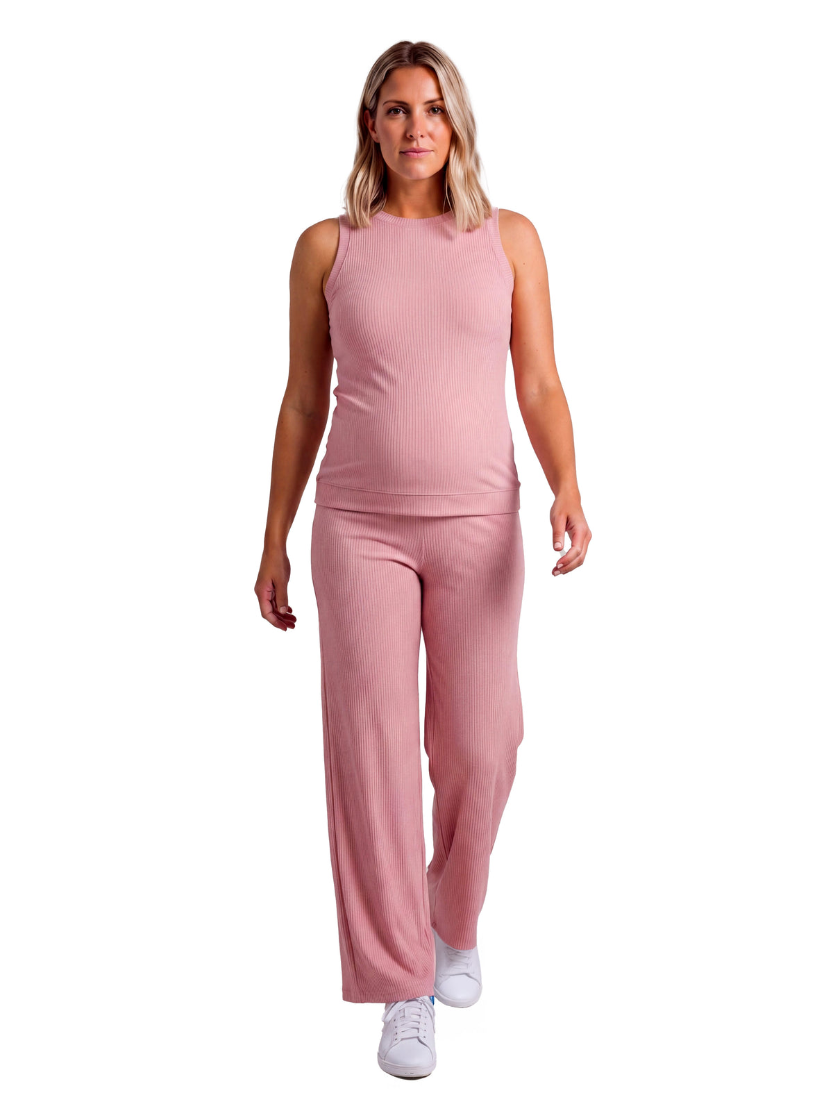 24seven Comfort Basic Maternity Ribbed Knit Tank Top and Elastic Waist Wide Leg Pant Set