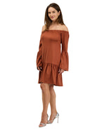 24seven Comfort Elevate Womens Off the Shoulder Bell Sleeve Mini Dress