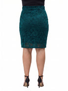 24seven Comfort Elevate Curvy Lace Elastic Waist and Knee Length Pencil Skirt