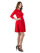 24seven Comfort Essential Petite Classic Three-Quarter Sleeves Pleated A-Line Dress