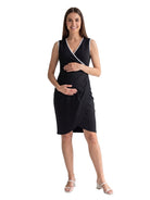 24seven Comfort Essential Maternity V Neck Sleeveless Faux Wrap Tulip Hemline Midi Dress