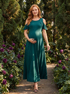24seven Comfort Elevate Maternity Ruffle Cold Shoulder A Line Maxi Dress