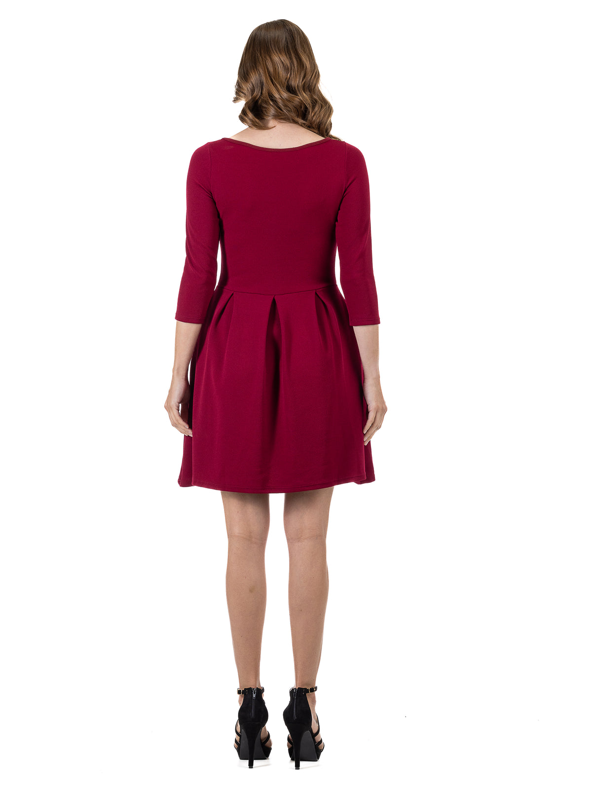 24seven Comfort Essential Petite Classic Three-Quarter Sleeves Pleated A-Line Dress