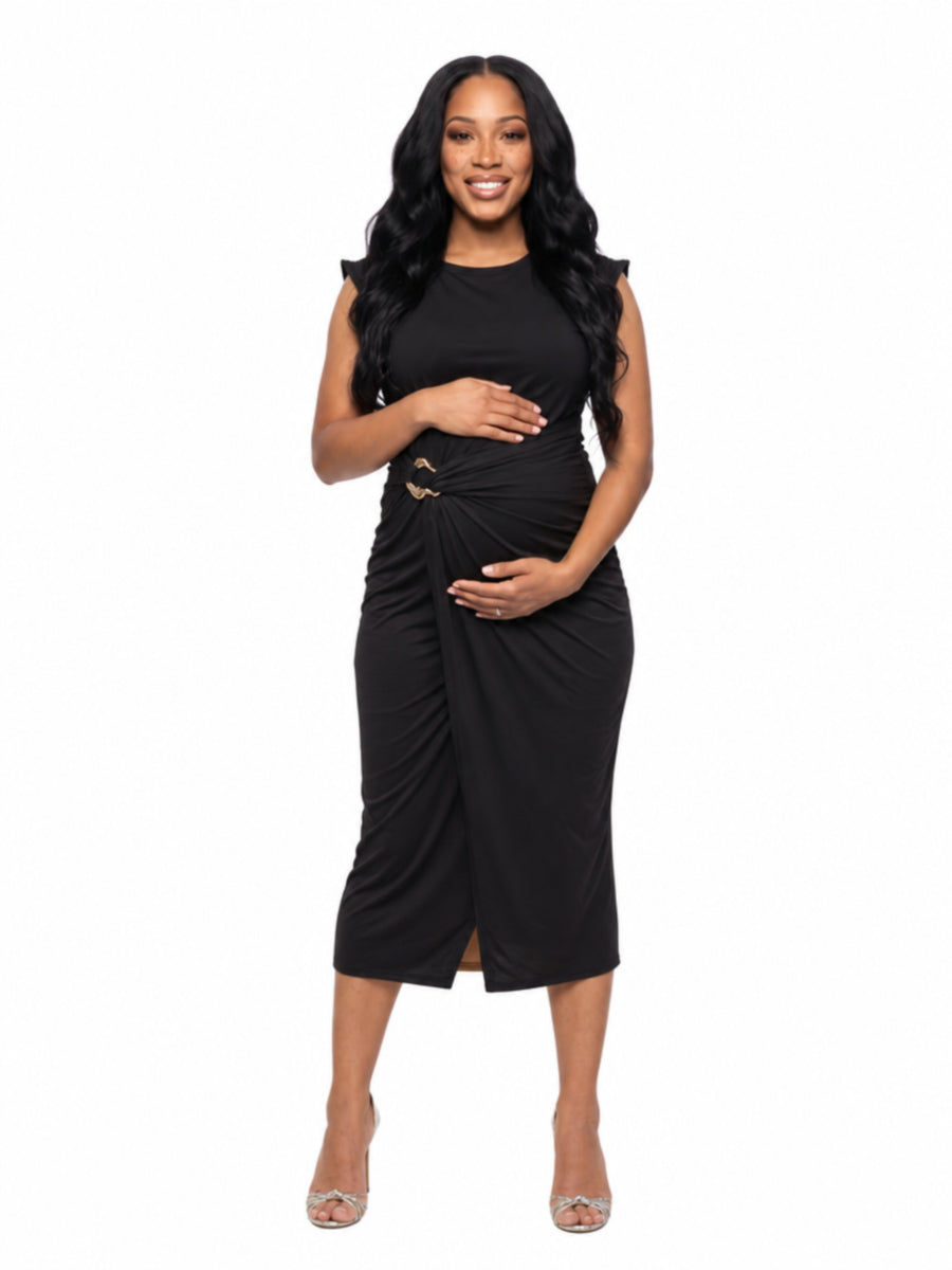 24seven Comfort Elevate Maternity Cap Sleeve Twist Midi Dress