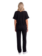 24seven Comfort Basic Maternity Ribbed Knit Dolman Sleeve V Neck Top and Drawstring Wide Leg Pant Set