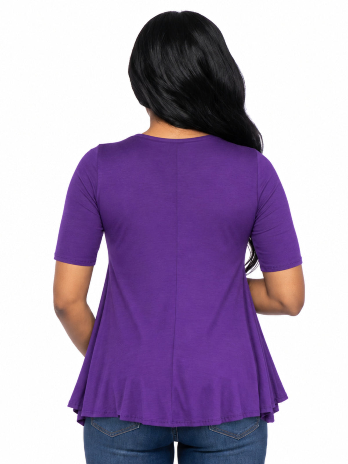 24seven Comfort Basic Maternity Scoop Neck Elbow Swing Flared Tunic Top