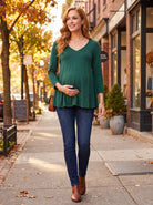 24seven Comfort Basic Maternity Three Quarter Sleeve V Neck Swing Tunic Top