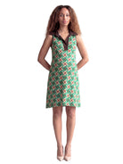 24seven Comfort Essential Maternity Green Geometric Print Sleeveless Collared Knee Length Dress