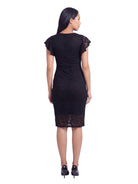 24seven Comfort Elevate Maternity Lace V Neck Flutter Sleeve Faux Wrap Midi Dress