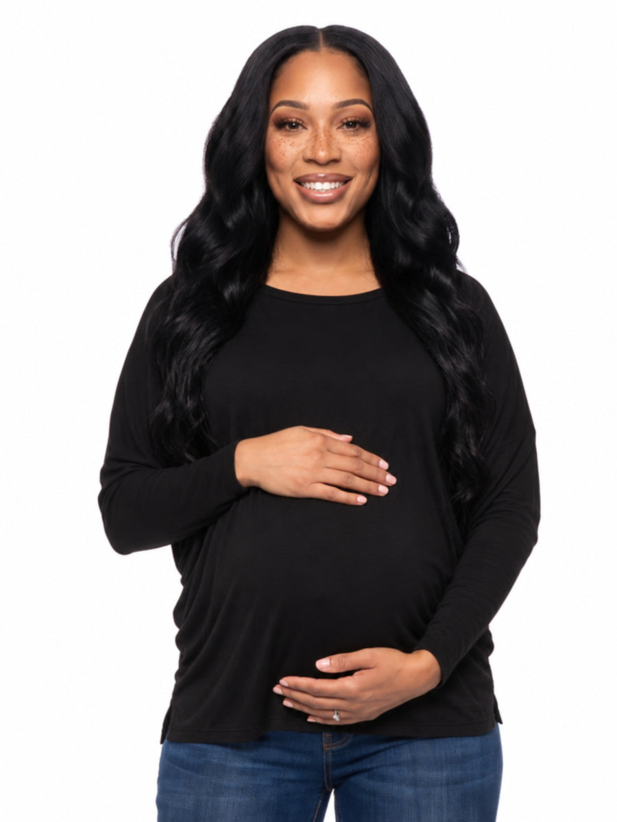 24seven Comfort Basic Maternity Wide Boat Neck Long Sleeve Dolman Style Top
