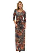 24seven Comfort Elevate Womens Animal Print Mid Sleeve V Neck Wrap Waist Slit Long Dress