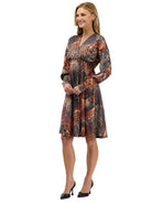 24seven Comfort Elevate Womens Long Sleeve V Neck Empire Waist Knee Length Flare Dress