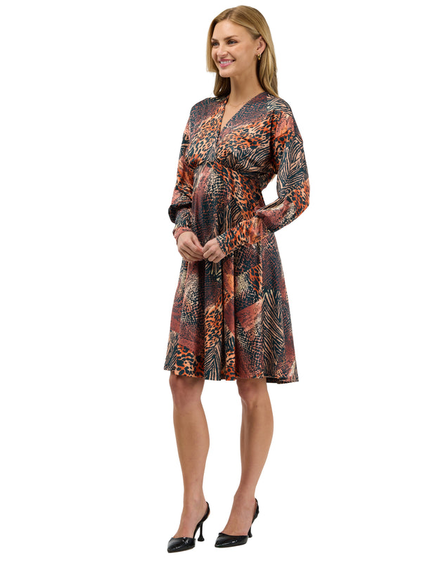 24seven Comfort Elevate Womens Long Sleeve V Neck Empire Waist Knee Length Flare Dress