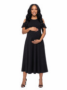 24seven Comfort Elevate Maternity Ruffle Cold Shoulder A Line Maxi Dress