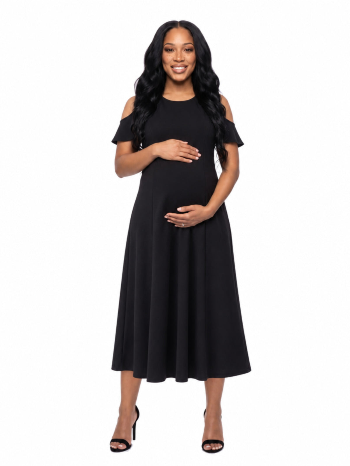 24seven Comfort Elevate Maternity Ruffle Cold Shoulder A Line Maxi Dress