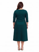 24seven Comfort Essential Curvy Elegant Pleated Three-Quarter Sleeve Midi Dress
