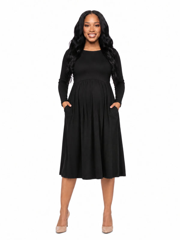 24seven Comfort Essential Maternity Midi Length Fit N Flare Pocket Dress
