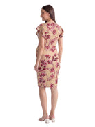 24seven Comfort Elevate Maternity Beige Floral Flutter Sleeve Faux Wrap Knee Length Dress
