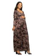 24seven Comfort Essential Maternity Brown Floral Print Long Sleeve Scoop Neck Maxi Dress