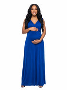 24seven Comfort Essential Maternity V Neck Sleeveless Empire Waist Belted Maxi Dress