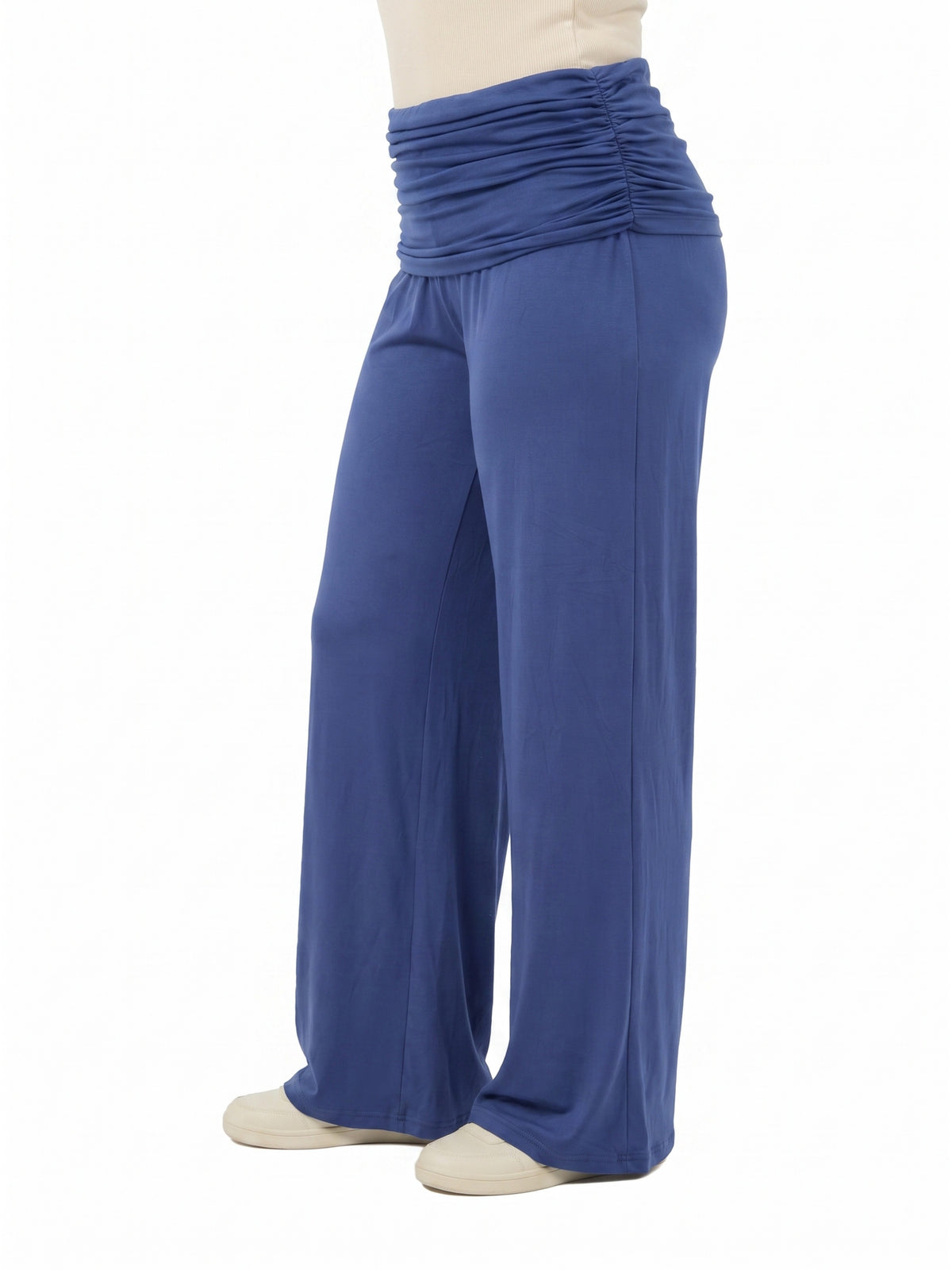 24seven Comfort Basic Curvy Soft Stretch Ruched Waist Wide Leg Pants