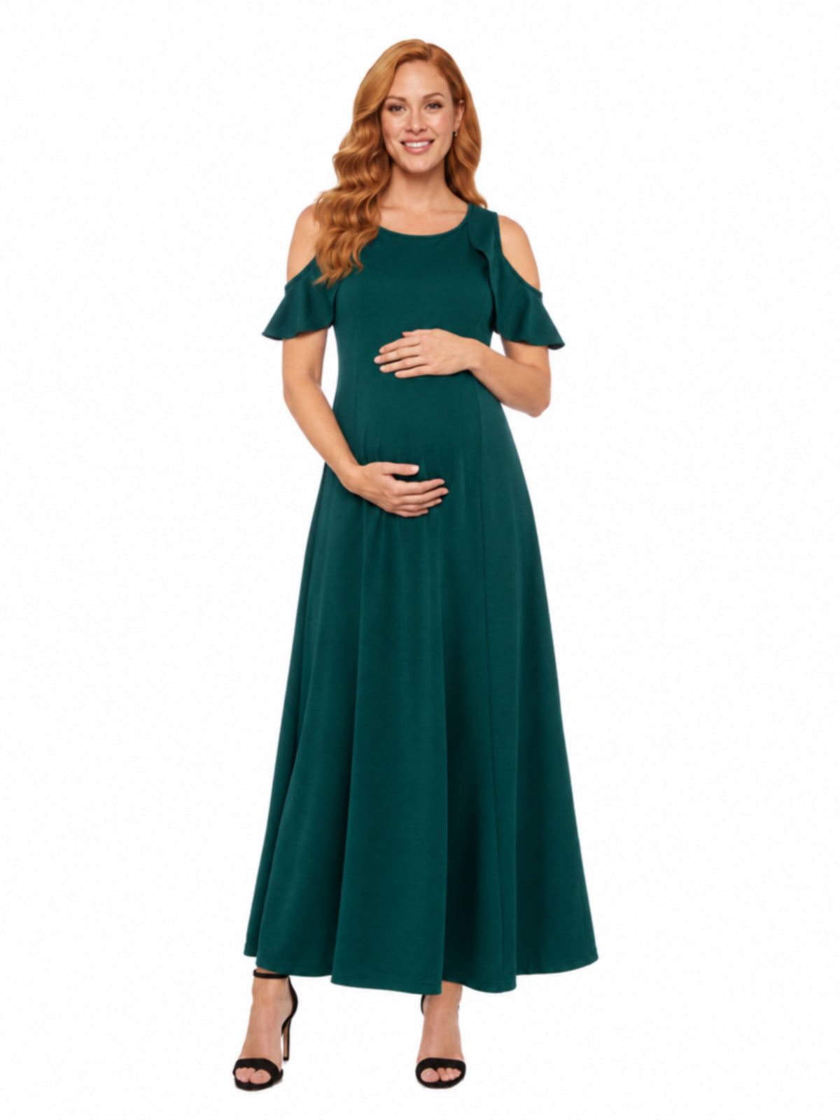 24seven Comfort Elevate Maternity Ruffle Cold Shoulder A Line Maxi Dress