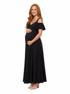 24seven Comfort Elevate Maternity Scoop Neck Cold Sholder Ruffle Sleeve A Line Maxi Dress