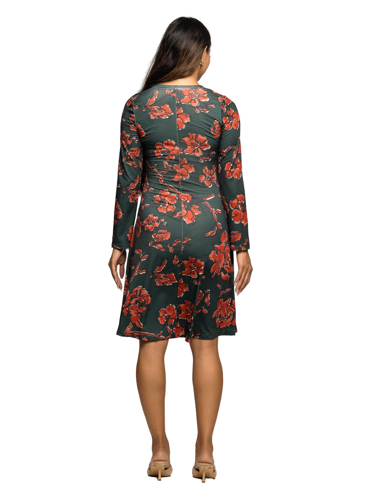 24seven Comfort Essential Maternity Green Floral Print Scoop Neck Fit N Flare Knee Length Dress