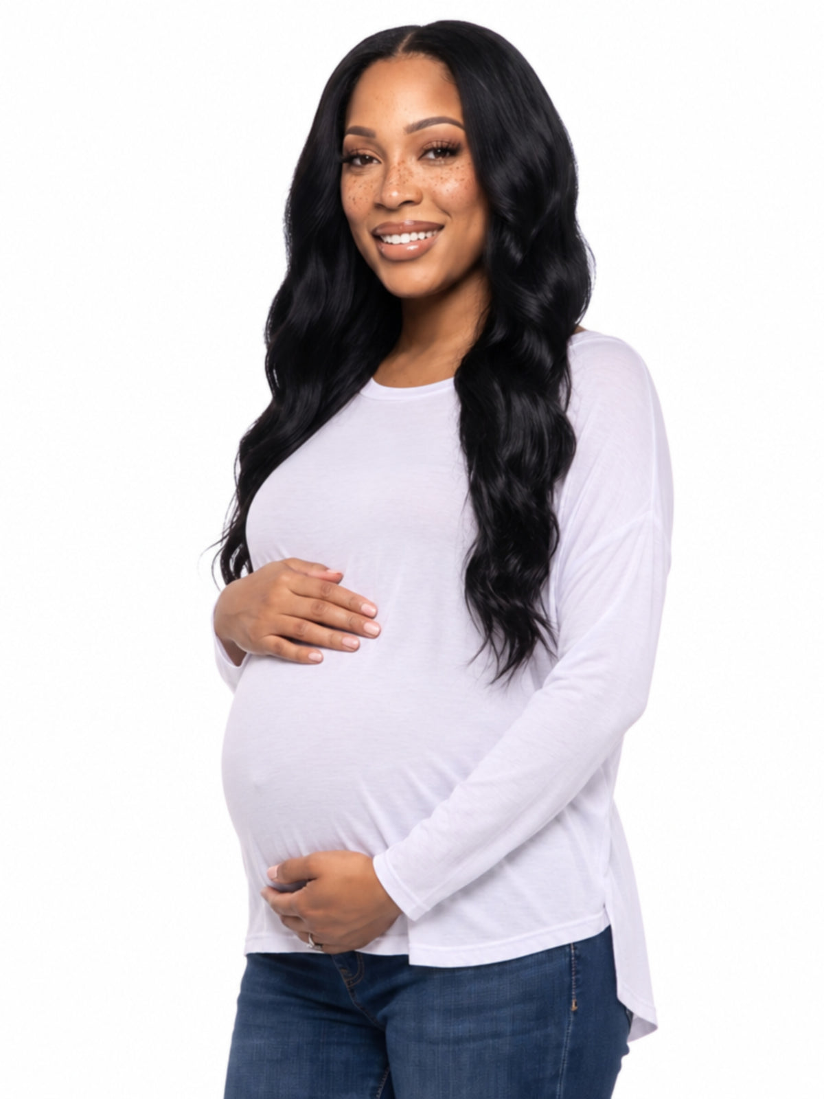 24seven Comfort Basic Maternity Wide Boat Neck Long Sleeve Dolman Style Top