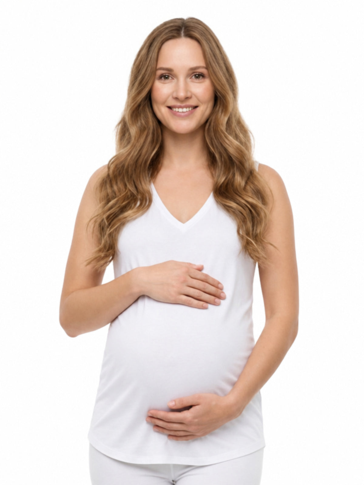 24seven Comfort Basic Maternity V Neck Sleeveless Round Hemline Tunic Tank Top