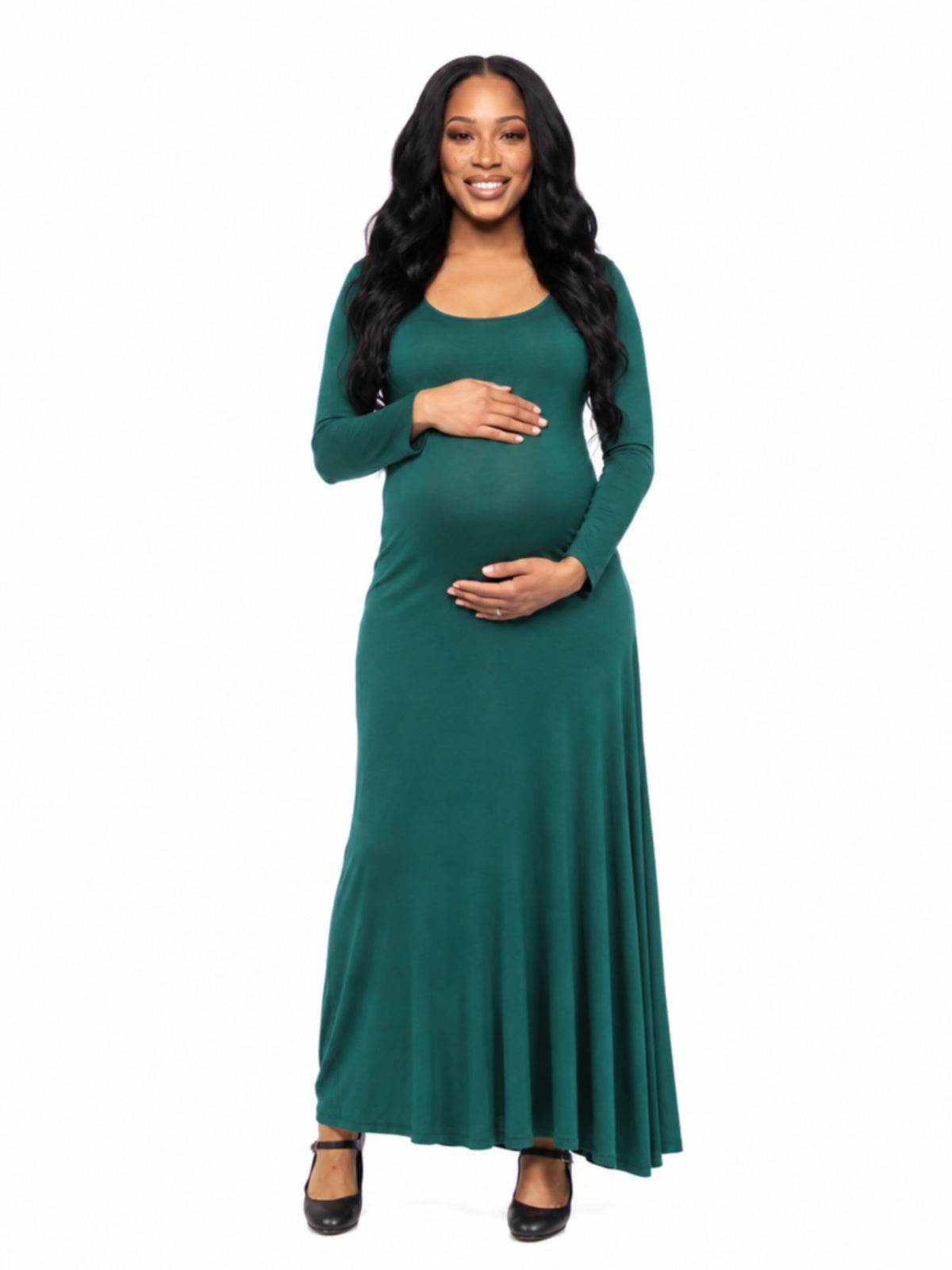 24seven Comfort Essential Maternity Scoop Neck Long Sleeve Maxi A Line Dress