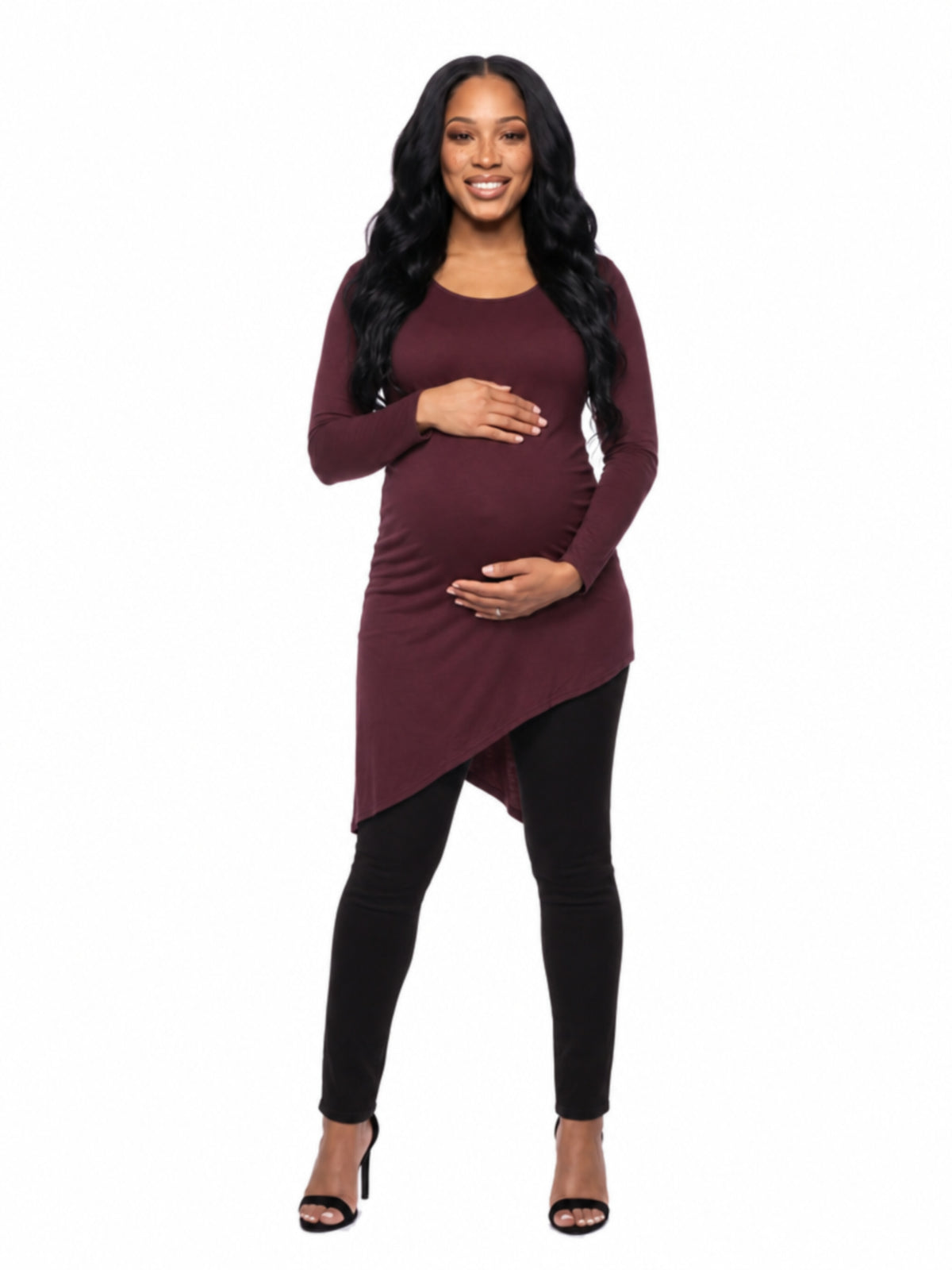 24seven Comfort Essential Maternity Long Sleeve Knee Length Asymmetrical Tunic Top