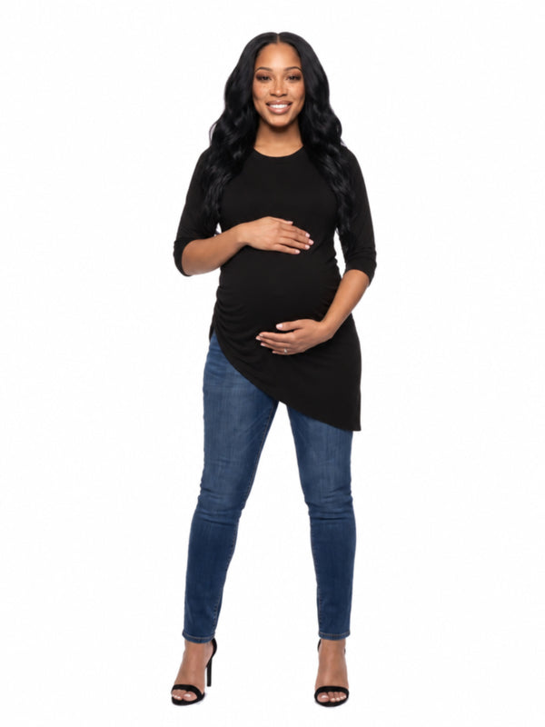 24seven Comfort Essential Maternity Long Sleeve Knee Length Asymmetrical Tunic Top