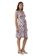24seven Comfort Essential Maternity Abstract V Neck Cap Sleeve Knee Length A Line Pocket Dress