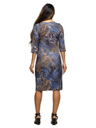 24seven Comfort Essential Maternity Blue Animal Print V Neck Three Quarter Sleeve Faux Wrap Knee Length Dress